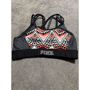 Victoria Secret Pink Ultimate Black Gray White Coral Racerback Medium Sports Bra